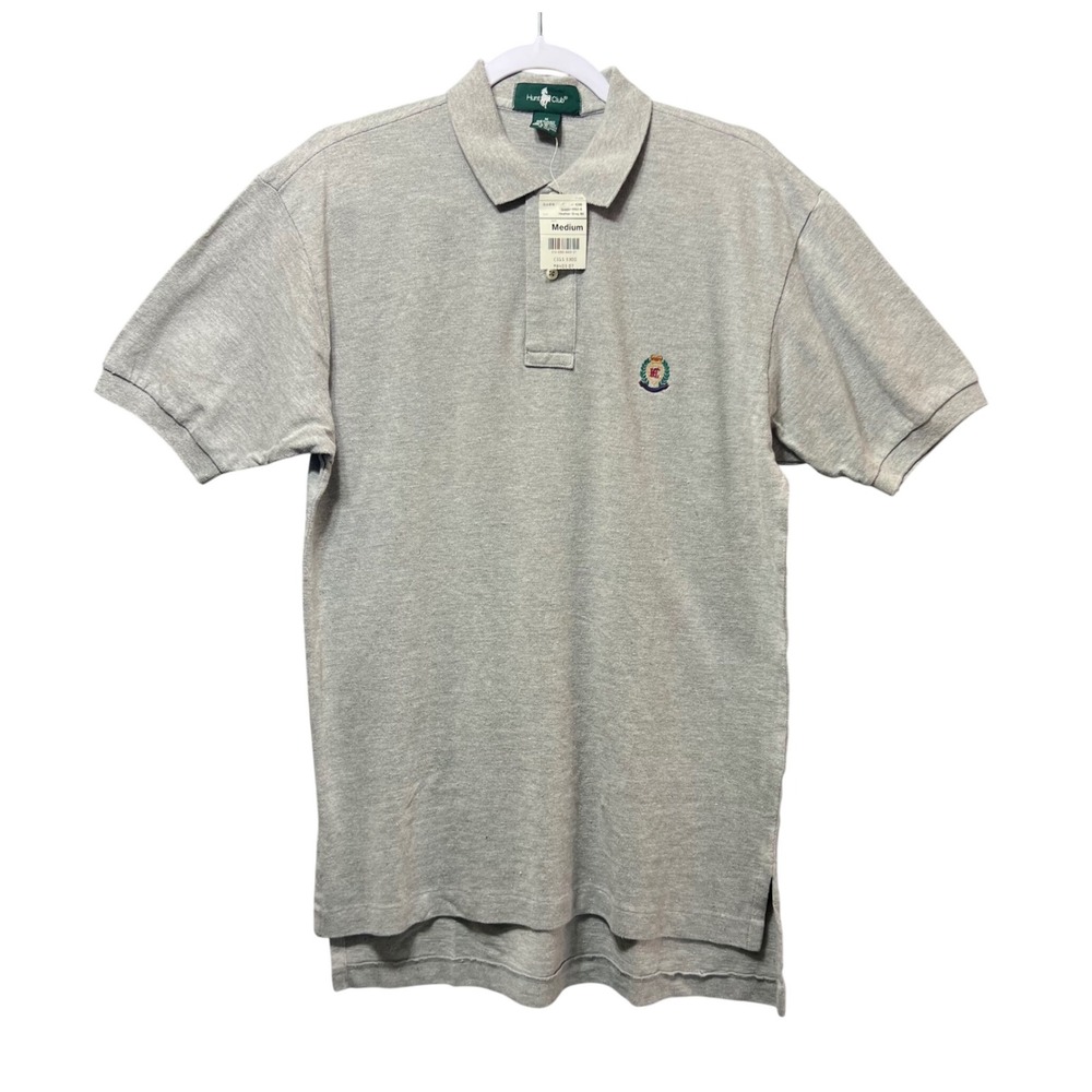Vintage Hunt Club Crest Polo Shirt Medium Gray Cotton Equestrian Preppy Y2K